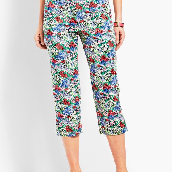 Talbots Perfect Skimmer Pants 14 Floral Capri Pink Red White Yellow Blue - Picture 6 of 6